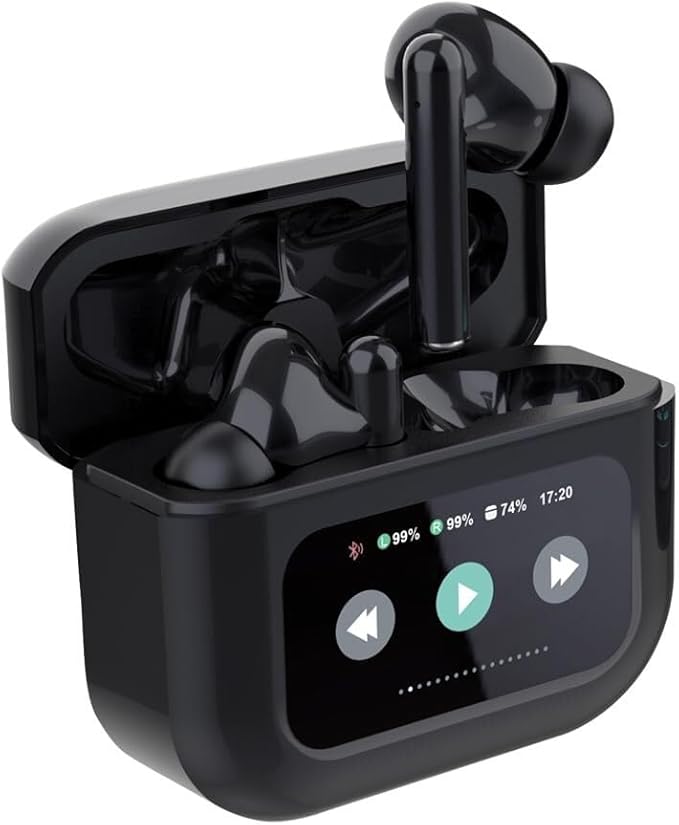【2024新登場】ワイヤレスイヤホン Bluetooth 5.4 イヤホン タッチディスプレイ付き 液晶搭載ケース ANCノイズキャンセリング Hi-Fi音質 カナル型 左右分離型 片耳/両耳 タッチ操作 装着感快適 マイク内蔵 ハンズフリー通話(ホワイト)